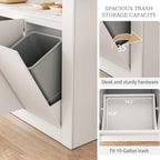 86.6" Large Kitchen Island with Trash Can Storage, Stationary Storage Island with 3 Drawers and 2 Shelves, Wood Island Table with Large Countertop for Kitchen, Dining Room,White