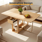 Folding Dining Room Table for 4/6 with 35.4" Extra Wide Space Saving Drop Leaf Table with Lockable Wheels & Storage, Heavy Duty Eco Solid Wood Top 300lb, Convertible Desk for Apartments/RV/Home Office