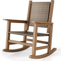 HDPE Rocking Chair Outdoor 1 PCS, Wicker Rocking Chair for Patio, Woven Seat & Back, All Weather Rocking Chair for Front Porch, Garden, Lawn and Balcony (Brown)