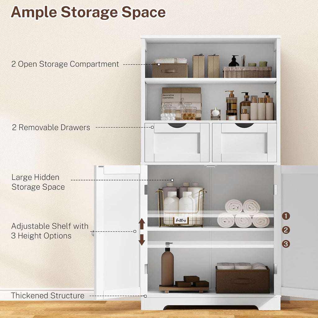 Iwell Tall Bathroom Cabinet, Storage Cabinet with Adjustable Shelves, Bathroom Storage Cabinet for Living Room, Dining Room, Entryway, White