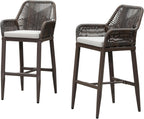 PURPLE LEAF Outdoor Wicker 29" Bar Stools Set of 2, Boho Patio Bar Height Chair with Cushion and Back for Outdoor and Indoor, Garden, Patio, Coffee