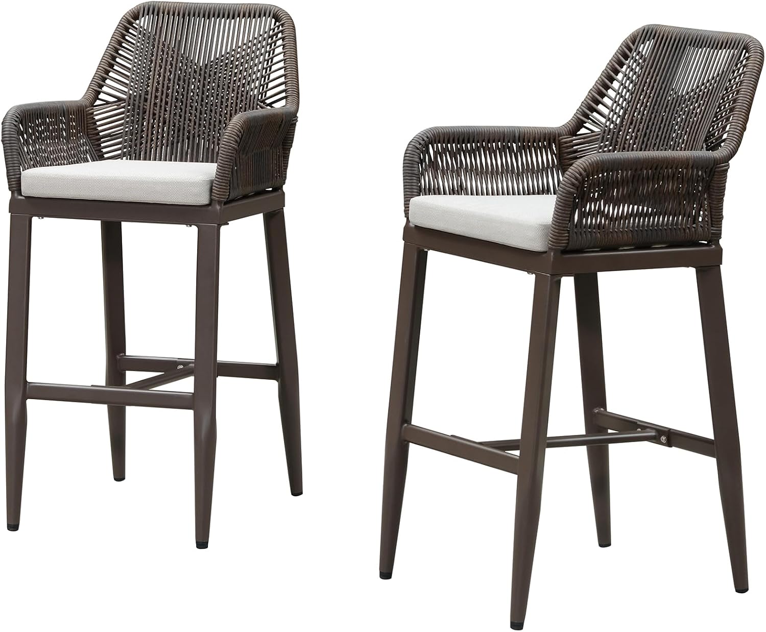 PURPLE LEAF Outdoor Wicker 29" Bar Stools Set of 2, Boho Patio Bar Height Chair with Cushion and Back for Outdoor and Indoor, Garden, Patio, Coffee