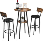 HOOBRO Bar Table, Round Pub Table, 2-Tier with Storage, 37.4" High Top for Small Spaces, with Top Particleboard for Kitchen, Easy to Assemble, Rustic Brown BF55BT01