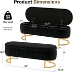 51 Inch Storage Ottoman Bench Velvet End of Bed Storage Bench King Size Upholstered Tufted Bench Large Space for Bedroom Living Room Entryway Black