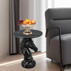 Horse Head Accent Side Table, Unique Animal End Table with Round Faux Marble Top, Animal Statues for Home Decor, Modern Classical Floor Statue for Living Room Bedroom Entryway (Horse Head-B)
