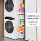 6 Tier Slim Storage Cart with Pull-Out Baskets Rolling Cart with Wheels Wood Top Narrow Utility Cart Metal Shelving Units for Pantry Laundry Room Bathroom Kitchen White 8in(W)
