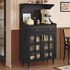 Kitchen Pantry Cabinet, Tall Storage Cabinet, Arched Bookshelf Bookcase, Coffee Bar Workstation, Tall Food Pantry Funiture for Living Room,Dining Room(Black,135x80cm/53.1x31.5in)