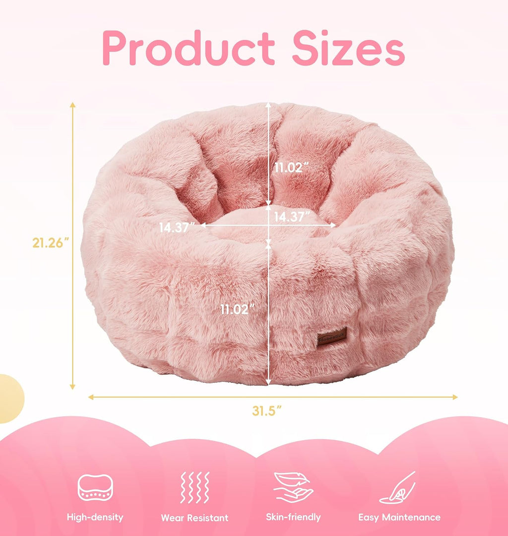 Hobestluk Bean Bag Chair with Portable Handle Donut-Shaped Large Bean Bag with Plush Cover for Living Room Bedroom or Reading Nook (Large, Pink)