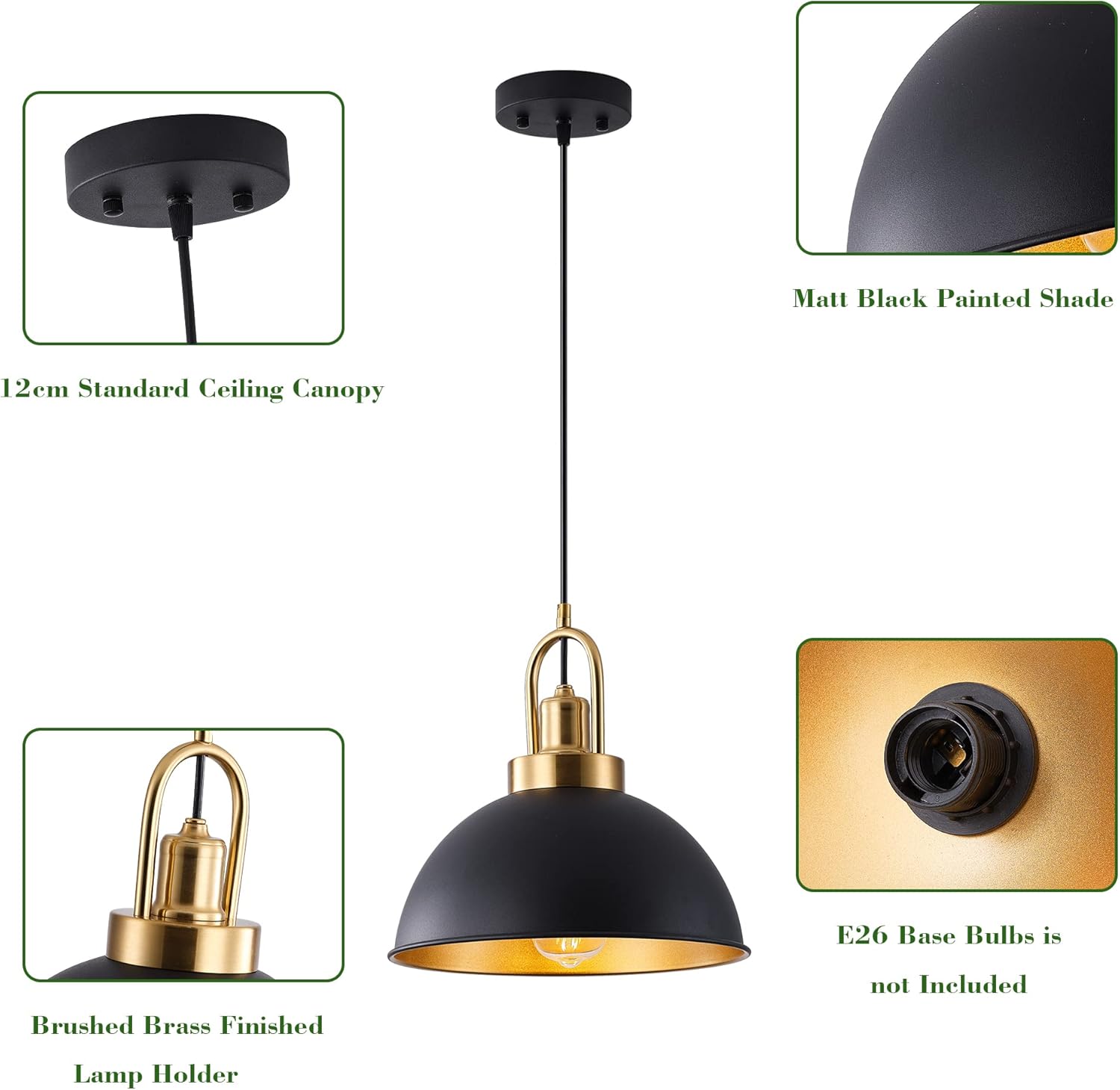 Matte Black Farmhouse Pendant Light, Adjustable Height, Vintage Hanging Industrial Ceiling Lights Fixture for Kitchen Island Hallway Dining Room 2 Pack