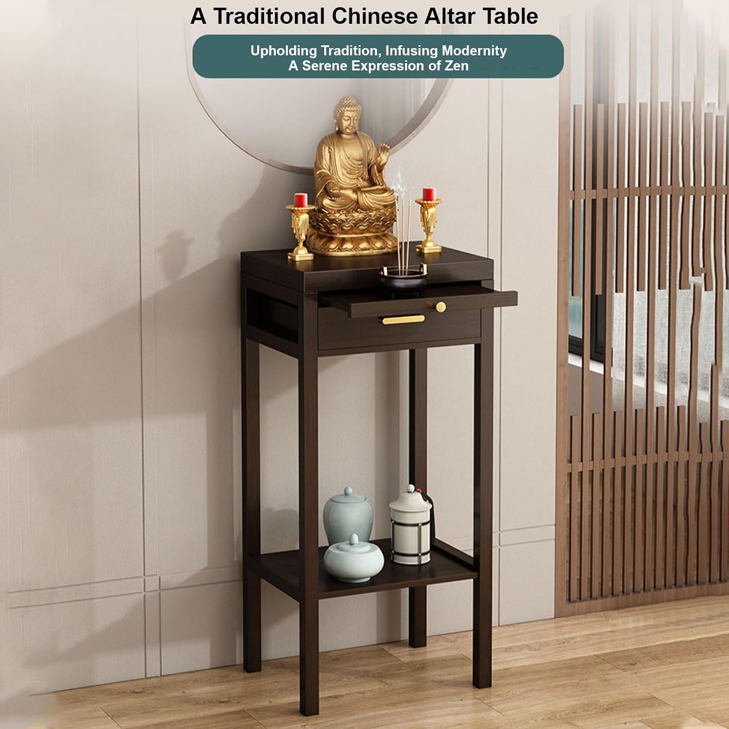 Wooden Meditation Altar Table, Design for Home Use, Tiered Display Shelves, Chinese-Style Cabinet Altar, for Home Shrines Ancestral Halls Temples(30cm/11.8in)