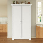 Shaker Style Kitchen Pantry with Drawers, Freestanding Storage Cupboard with Door Shelves, Adjustable Shelves and Pull-Out Trays,for Dining Room (White-B)