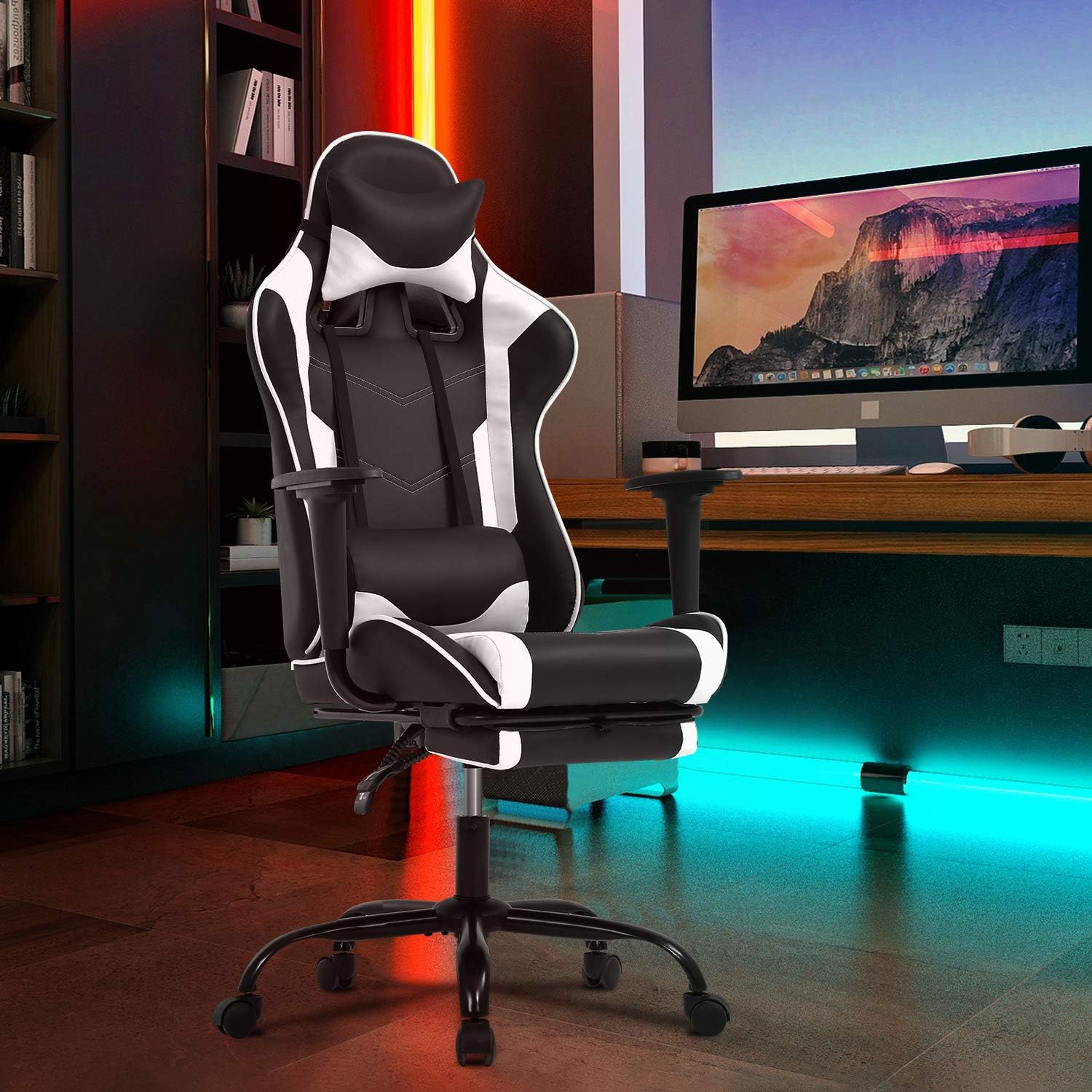 Ergonomic Mat for Hardwood Floor Back Support Massage Computer Chair, Black+White (PC Computer Gaming Chair)