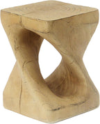Natural Color MGO Twist Shape Side Table, Modern Abstract Accent End Table with Wood-Like Texture, Unique Sculptural Stool for Living Room, Bedroom, Patio, Home Decor