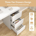 furtble White Desk with Drawers, 43'' W Home Office Computer Desk Gaming Table, Modern Vanity Desk with Storage, Wood Writing Workstation for Bedroom, Living Room, White