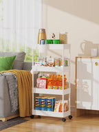 LEHOM Slim Rolling Storage Cart - 4 Tiers Bathroom Organizer Utility Cart Slide Out Storage Shelves Mobile Shelving Unit for Kitchen, Bedroom, Office, Laundry Room, Small Narrow Spaces (7.1" W+White)