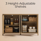 OAKHAM HOME Buffet Cabinet Fluted Sideboard 56" Accent Cabinet with Adjustable Shelves 4 Doors Modern Storage Credenza for Living Room Kitchen Hallway,Golden Oak