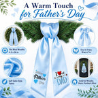 Father's Day Wreath Sash for Front Door, 4.5 x 56 Inch Blue Satin Ribbon with Happy Father's Day I Love My Dad Design, Garland Accessory for Porch Home Decor