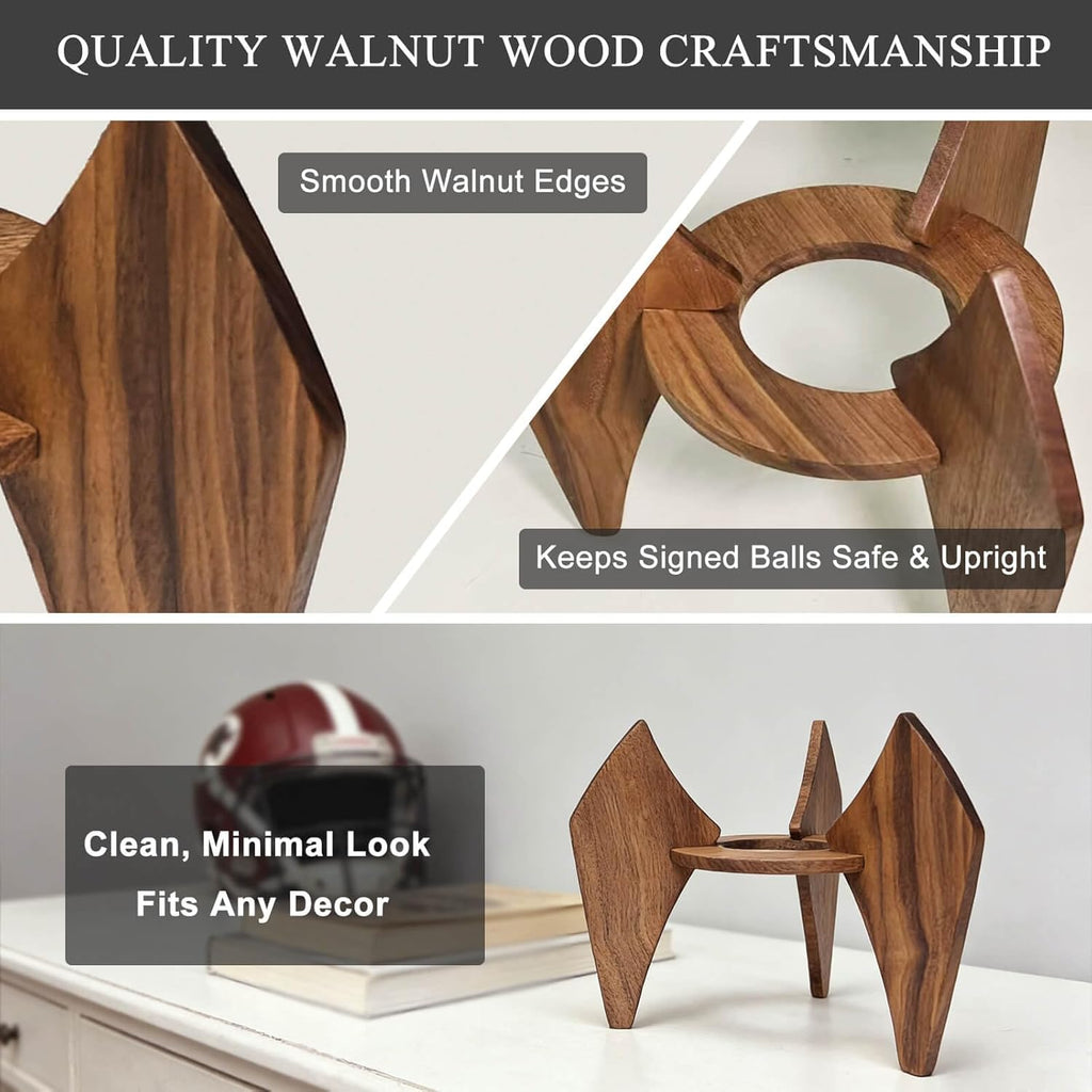 Walnut Wood Basketball Holder - Elegant Desktop Sports Ball Display Stand for Autographed Memorabilia, Drill-Free Tabletop Decor & Unique Gift for Men