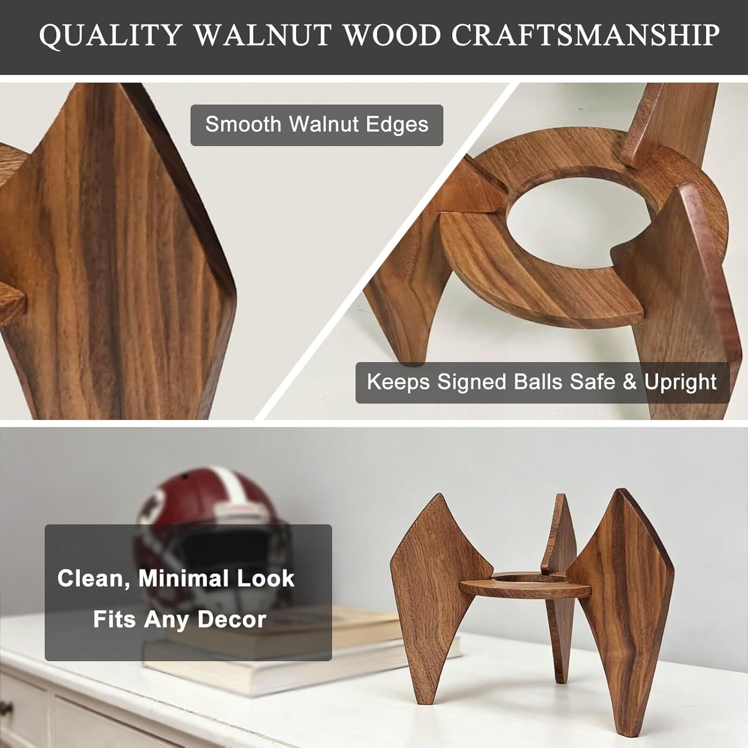 Walnut Wood Basketball Holder - Elegant Desktop Sports Ball Display Stand for Autographed Memorabilia, Drill-Free Tabletop Decor & Unique Gift for Men