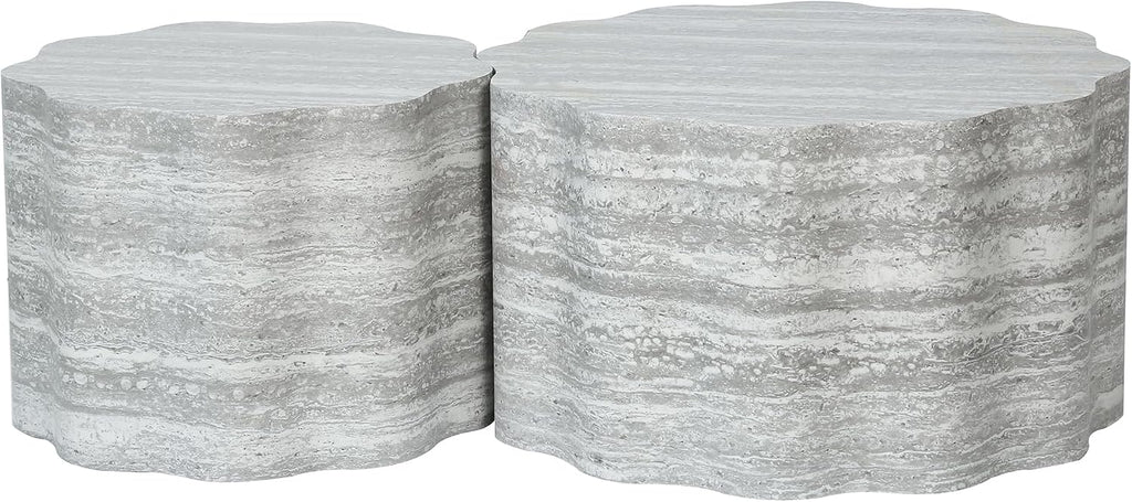 23.6''+26.7'' Set of 2 Faux Mars Pattern Round Coffee Tables, Modern Mini Side Tables Accent End Table for Apartment, Office, Living Room, (Beige Grey)