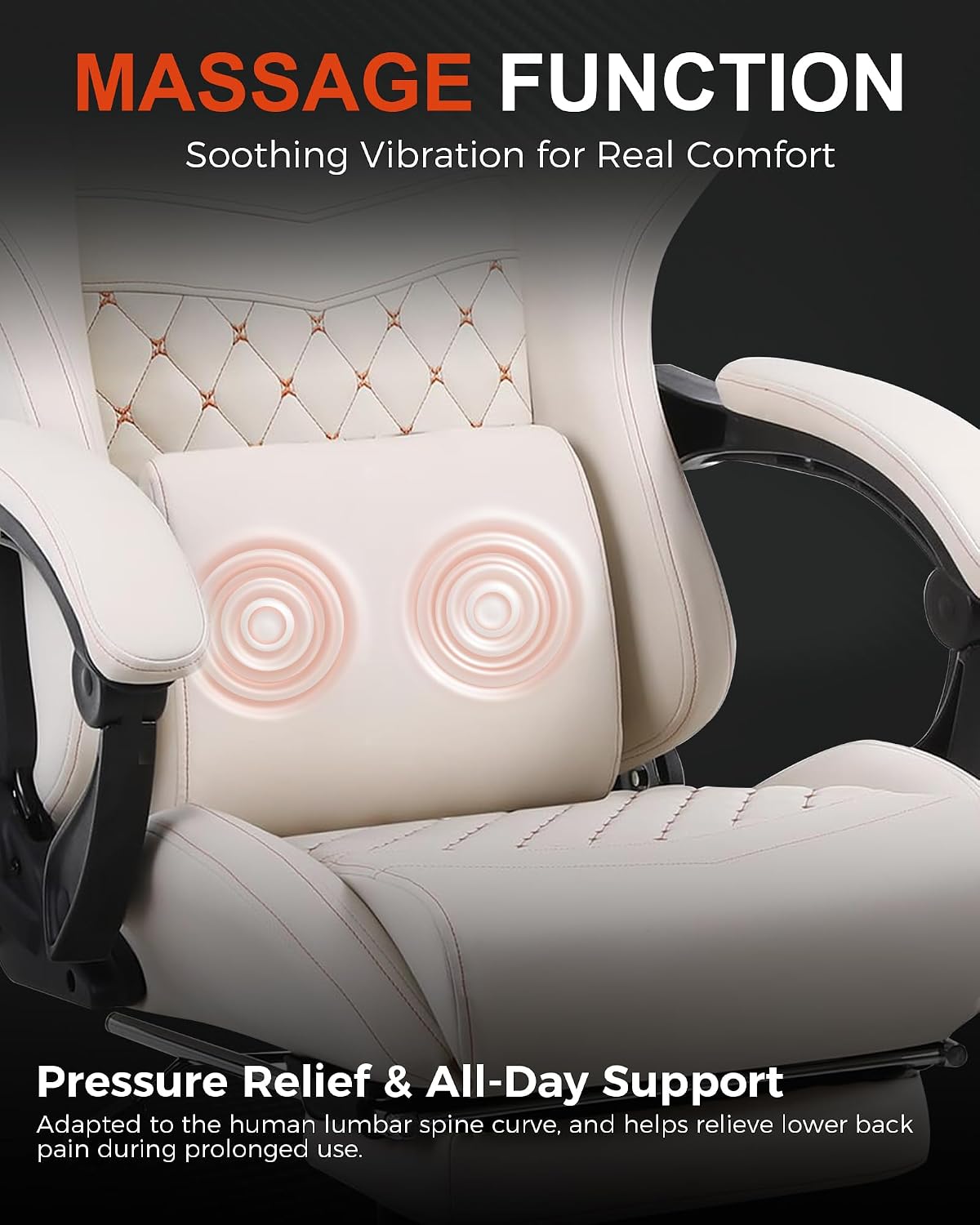 Big and Tall Gaming Chair with Massage and Footrest, Ergonomic High Back PU Leather Computer Office Chair for Heavy Adults, Supports 350LBS, Modern Ivory