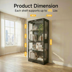 GINGO 2 Pack 5.5 Ft Display Cabinet with Glass Doors, 4-Tier Curio Cabinet W/ 3 Color Lights for Collectibles, Glass Display Case with Human Body Sensor, Bookcase W/ 4 Shelves, Storage Cabinets, Black