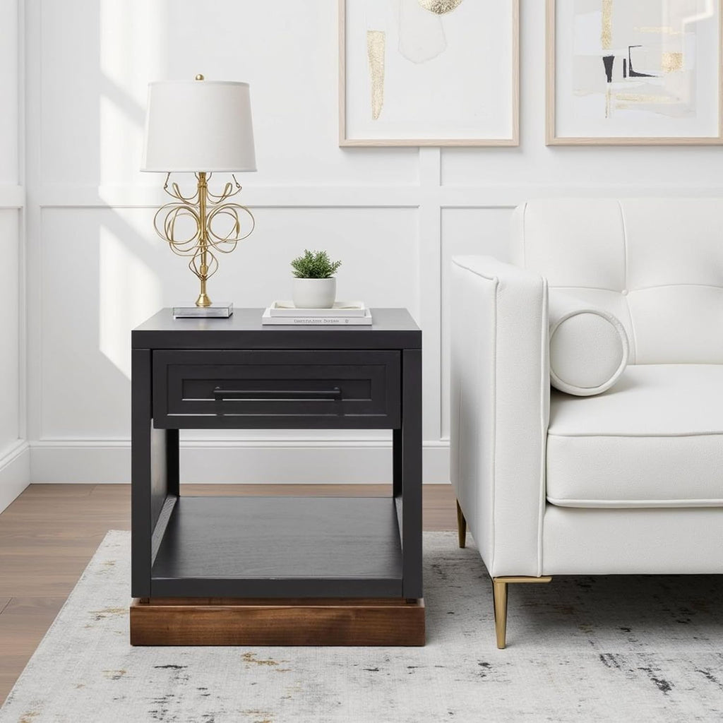 Bridgevine Home Nora Farmhouse Side Table with Drawer & Shelf, 22" End Table, Fully Assembled Storage Accent Table