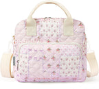 Quilted Lunch Box for Women, Large Insulated Lunch Bag for Adult,Elegant Pink Patchwork Cute Portable Tote Bags for Work Travel Beach Picnic (Purple Patchwork, M)