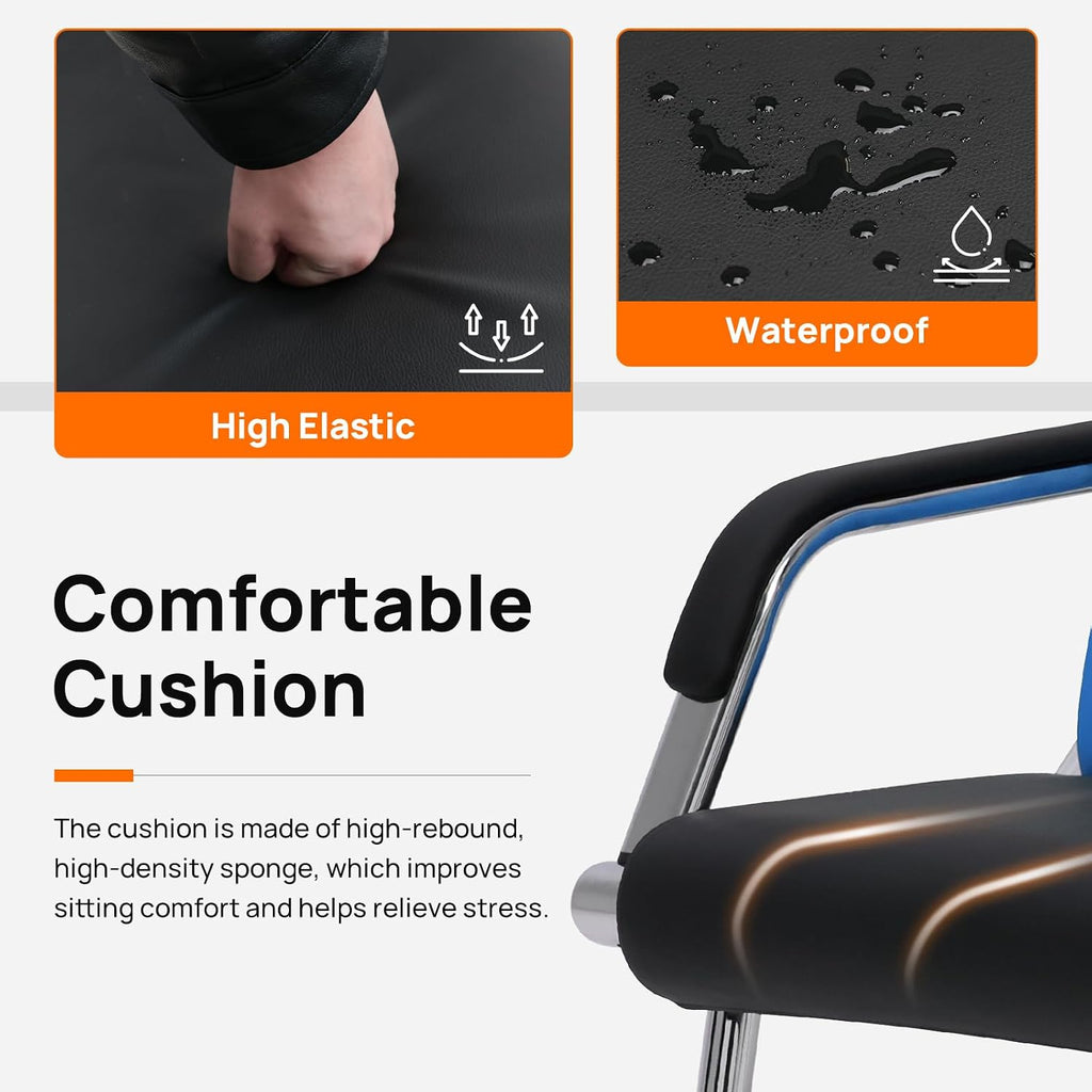 Waiting Room Chairs with Armrest, PU Leather Office Furniture, Lobby Conference Reception Chairs, Office Guest Seating for Clinic,Airport,Hospital,Barber,Salon,Bank (Blue & Black, 2-Seat)