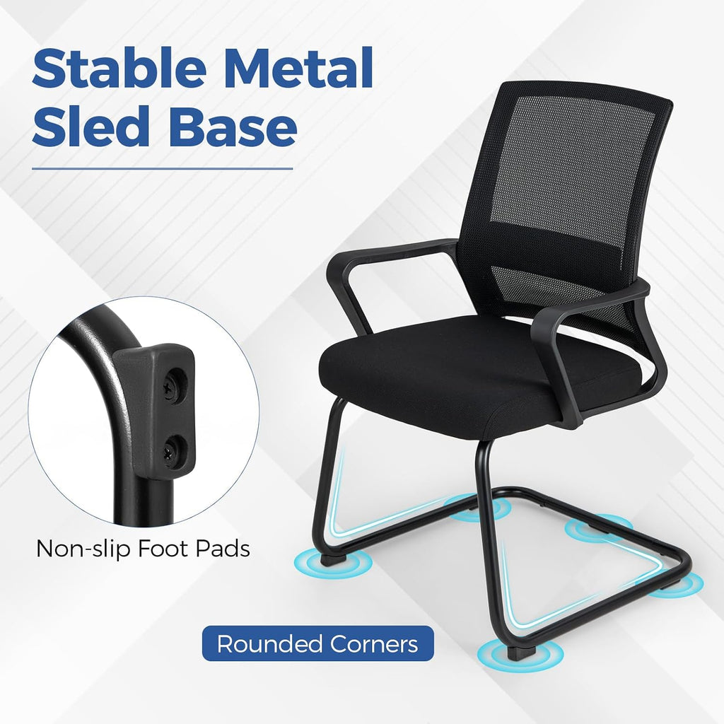 Tangkula Office Guest Chair Set of 12, Reception Chairs Conference Room Chairs with Adjustable Lumbar Support & Sled Base, Modern Mid Back Mesh Desk Chair no Wheels
