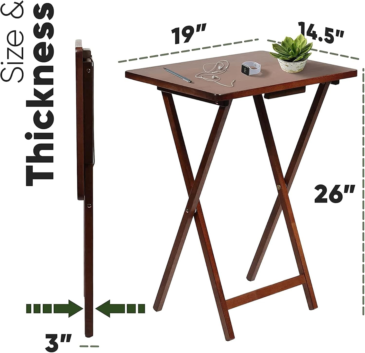 PJ Wood 5-Piece Wooden Folding TV Tray Table Set with Storage Stand, Honey Oak – Compact Dining or Snack Tables for Living Room, Bedroom, and Office
