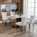 Mid Century Modern Dining Chairs Set of 4, Beige Velvet Upholstered Tufted Back, Kitchen & Dining Room Chairs, Gold Metal Legs, Nailhead Trim, Sillas para Comedor (Beige, 4 Pcs)