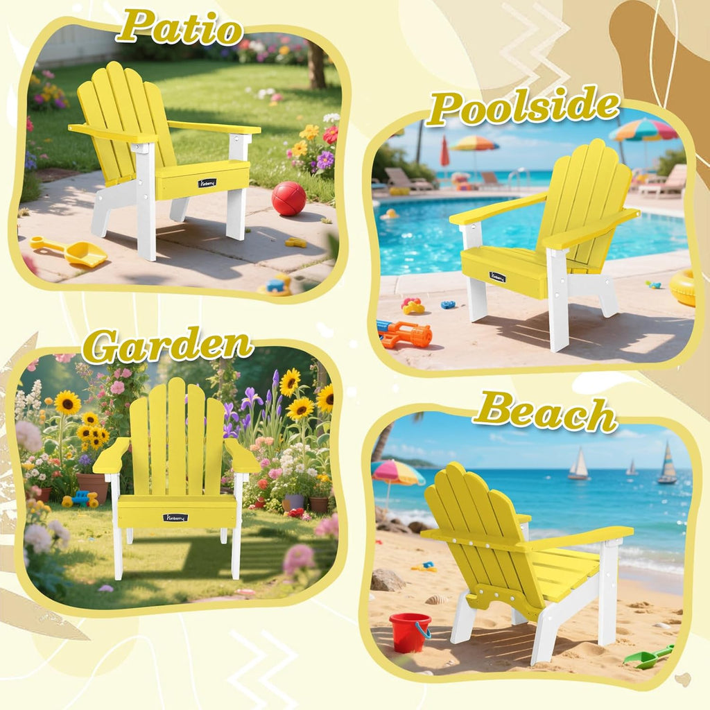 FUNBERRY Kids Outdoor Chair, CPC Certified HDPE Kids Adirondack Chairs, All Weather Easy Installation Toddler Outdoor Chair with Ergonomic Design for Patio, Garden, Picnic, Backyard, Beach