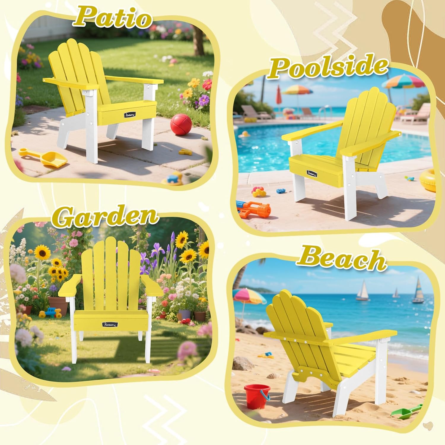 FUNBERRY Kids Outdoor Chair, CPC Certified HDPE Kids Adirondack Chairs, All Weather Easy Installation Toddler Outdoor Chair with Ergonomic Design for Patio, Garden, Picnic, Backyard, Beach