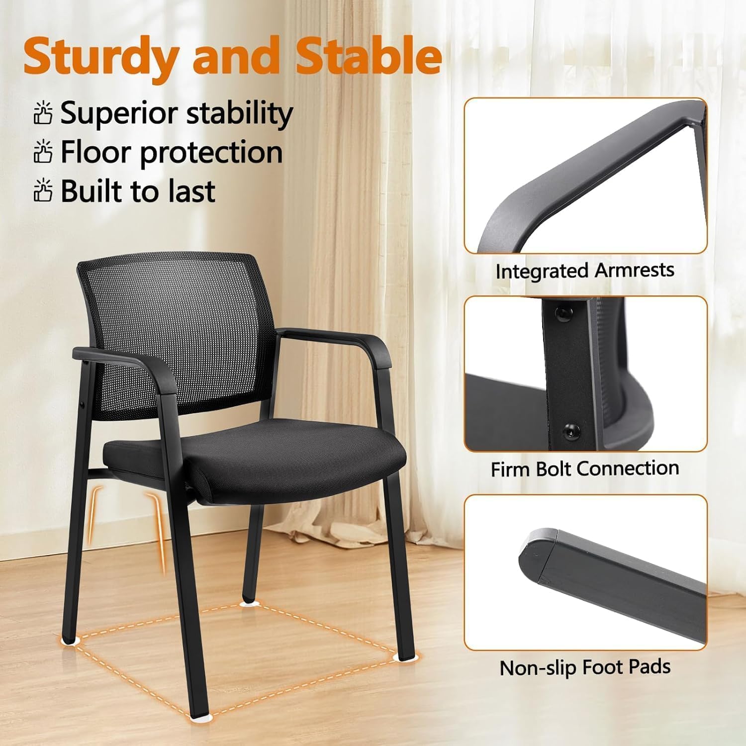 CLATINA No Wheels Conference Room Chairs Set of 8, Stackable Office Guest Reception Chair with Armrests, Mesh Back Waiting Room Chairs for Office, School, Lobby, Church, Black