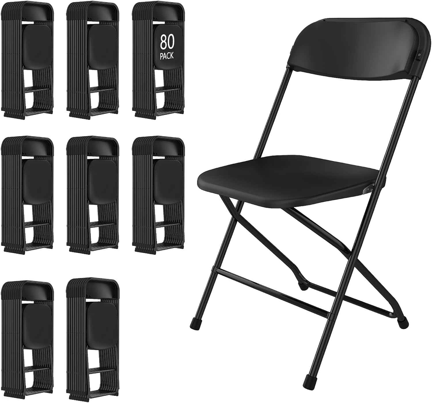 80 Pack Black Folding Chairs, Plastic Folding Chairs Outdoor Indoor, 350lb Capacity,Portable Event Chair, Lightweight Folding Chair,for Events Office Wedding Party Rental Picnic Patio