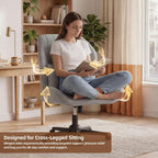 Criss Cross Chair with Wheels, Wide Cross Legged Chair with Lumbar Pillow & High Back, High-Density Foam Seat, Wing-Shaped Design for Home Office Desk Vanity Gray