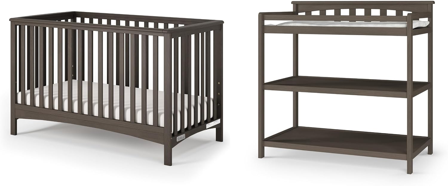Child Craft London Crib and Changing Table Nursery Set, 2-Piece, Includes 4-in-1 Convertible Crib and Changing Table, Grows with Your Baby (Dapper Gray)