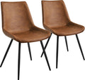 Yaheetech Dining Room Chairs Set of 2 Mid Century Modern Kitchen Chairs with Upholstered Faux Leather and Metal Legs for Dining Room, Living Room, Brown