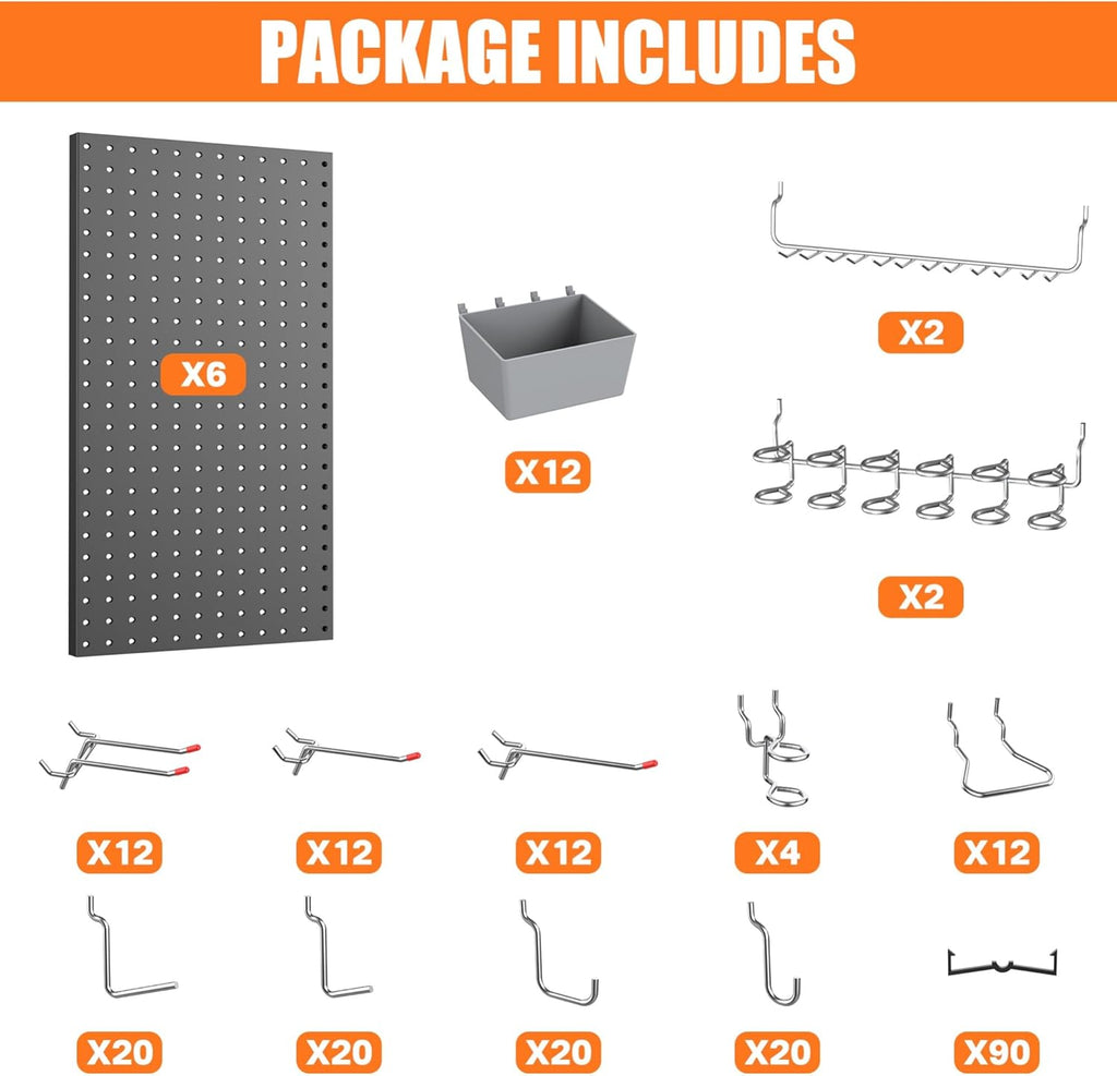 TORACK Garage Tools Organizer Boards Kit with Hooks, Wall Mount Tool Storage Pegboard Modular Peg Boards with Pegs(Black)