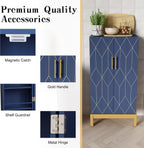 HOLTICO 45'' Kitchen Pantry Cabinet,Storage Cabinet with Doors and Adjustable Shelves,Food Pantry for Kitchen, Dining Room,Living Room and Garage,Gold Lines and Legs, Blue