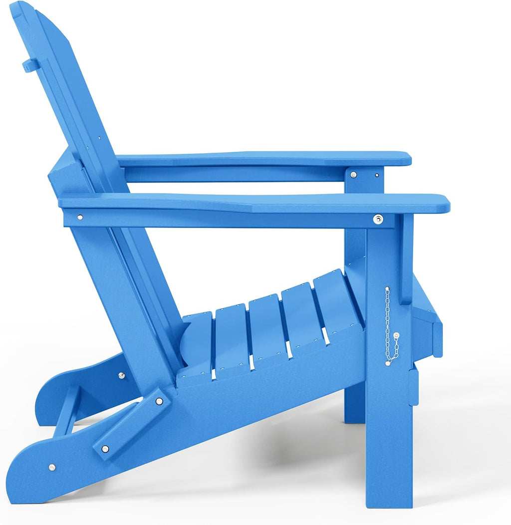 HDPE Laguna Outdoor Folding Poly Adirondack Chair (Set of 2), Pacific Blue
