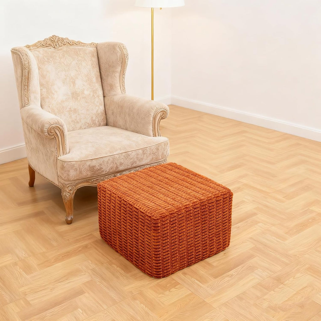 Asuprui Square Pouf Ottoman Foot Rest, Orange, 20x14 in,All-One Foam Filler | Footstool Ottoman,Stuffed Pouf Ottoman,All-One Foam Filler, Footrest,Beanbag Chair,Floor Pouf for Living Room Wedding Bedroom