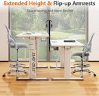 Drafting Chair, Desk Chair with Flip-Up Armrests, High Desk Chair Adjustable Height, Ergonomic Tall Office Chair with Lumbar Support and Adjustable Footrest Ringand Flip-up Armrests (Gray)