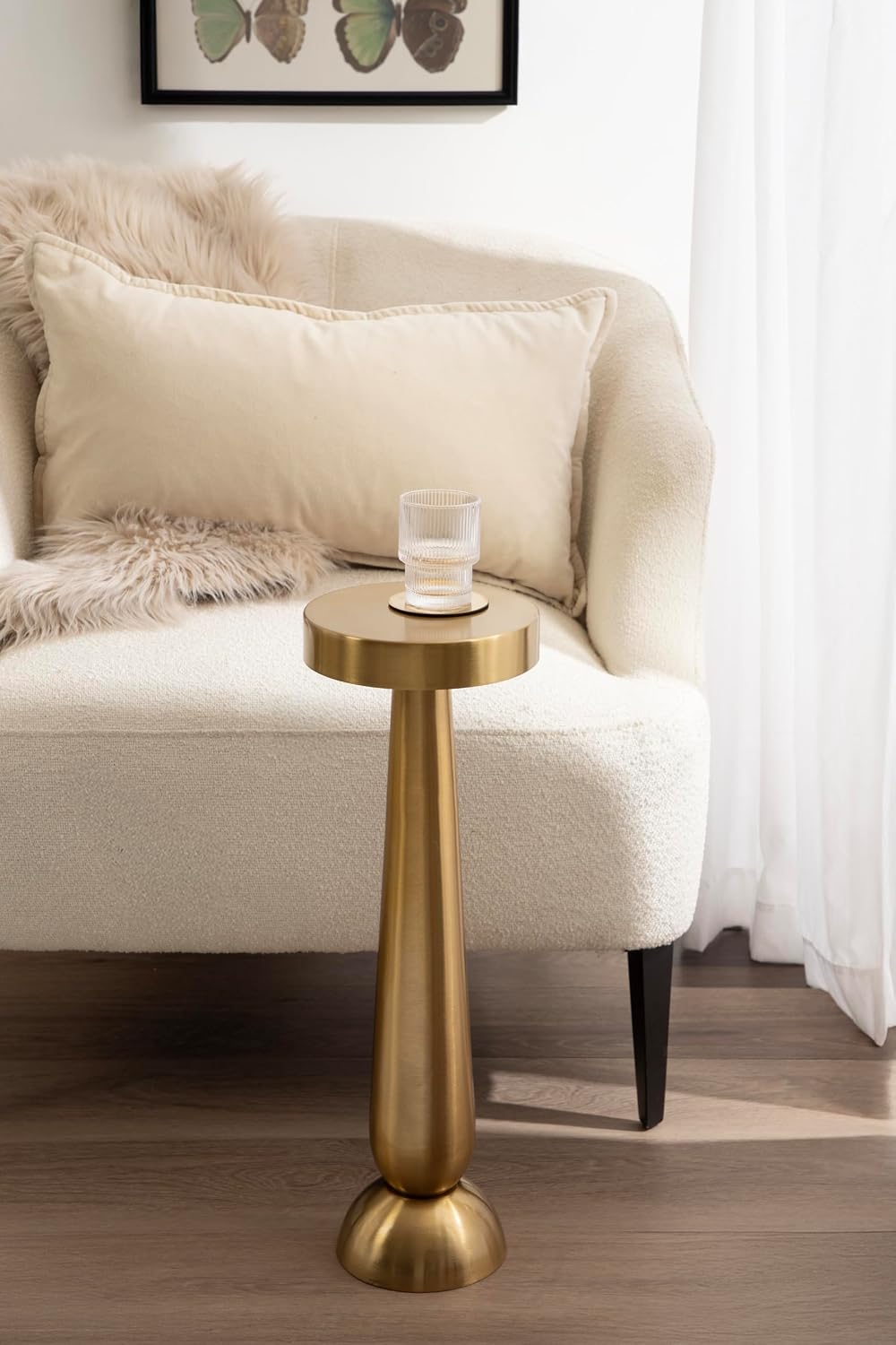 Kate and Laurel Saxena Modern Round Metal Drink Table, 8 x 8 x 24, Gold, Metal Martini Table with Pedestal Design for Use as Small Indoor Plant Stand or Living Room Accent