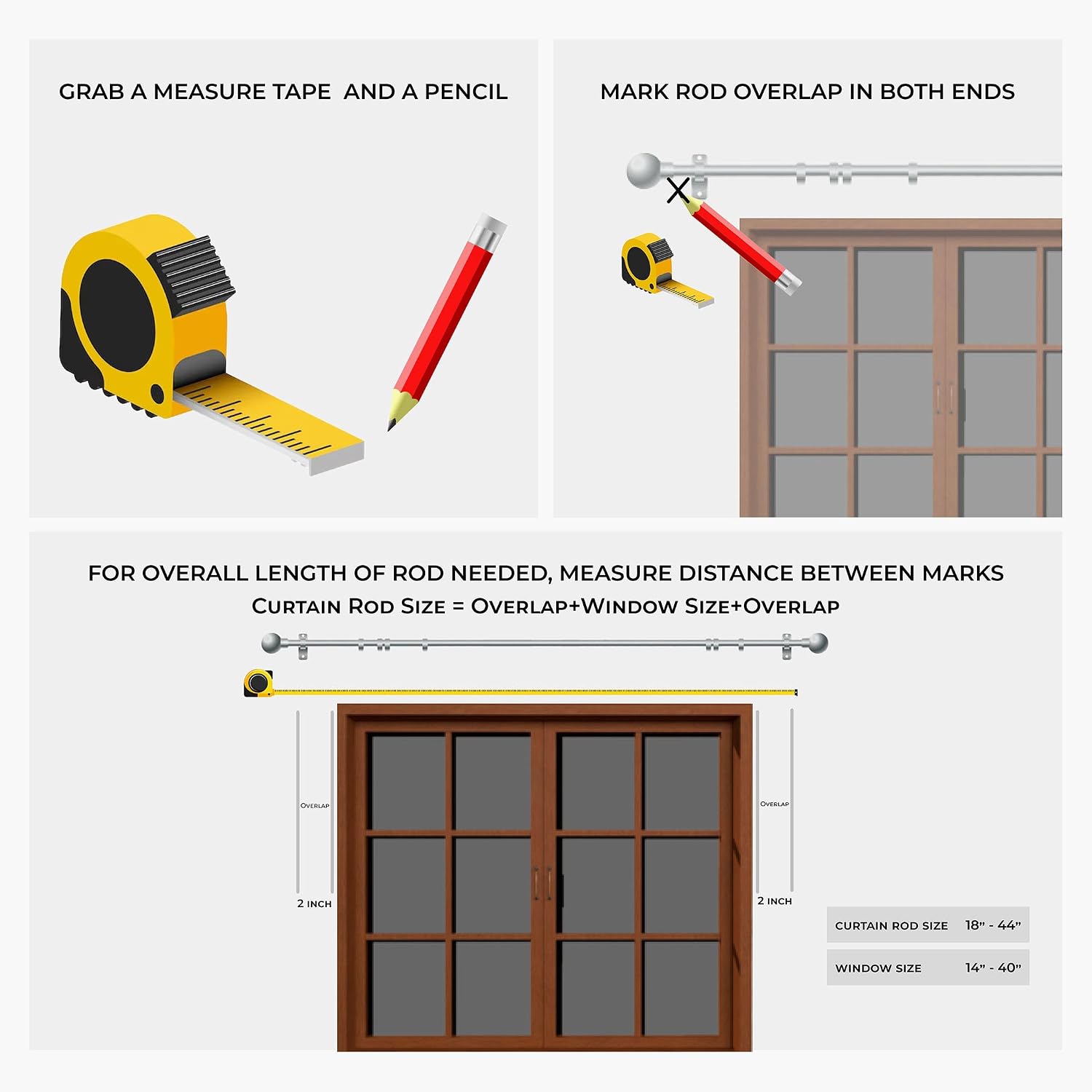 Deco Window Adjustable Curtain Rod for Windows 18 to 44 Inch Extendable Heavy Duty 3/4 Inch Iron Drapery Pole with Cambria Finials Wall Mounted French Door Farmhouse Curtain Rods (Pack of 2, White)