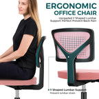 DUMOS Small Office Chair Armless, Ergonomic Adjustable Home Office Swivel Rolling Task Chair No Arms, Comfy Mesh Mid Back Computer Work Vanity Desk Chiars with Wheels for Small Spaces, Hot Pink