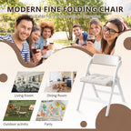 Wood Folding Chairs Set of 2, Upholstered Foldable Dining Chairs with Padded Seat and Backrest, Portable Accent Chairs for Kitchen, Dining Room, Apartment, Office, Guest Seating, White