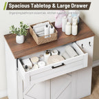 Laundry Hamper Cabinet, Double Laundry Cabinet with Two 11 Gallon Baskets and Drawer, Pull-Out Storage Unit with Adjustable Shelves, Hooks, for Bathroom, Living Room, Kitchen, White and Walnut