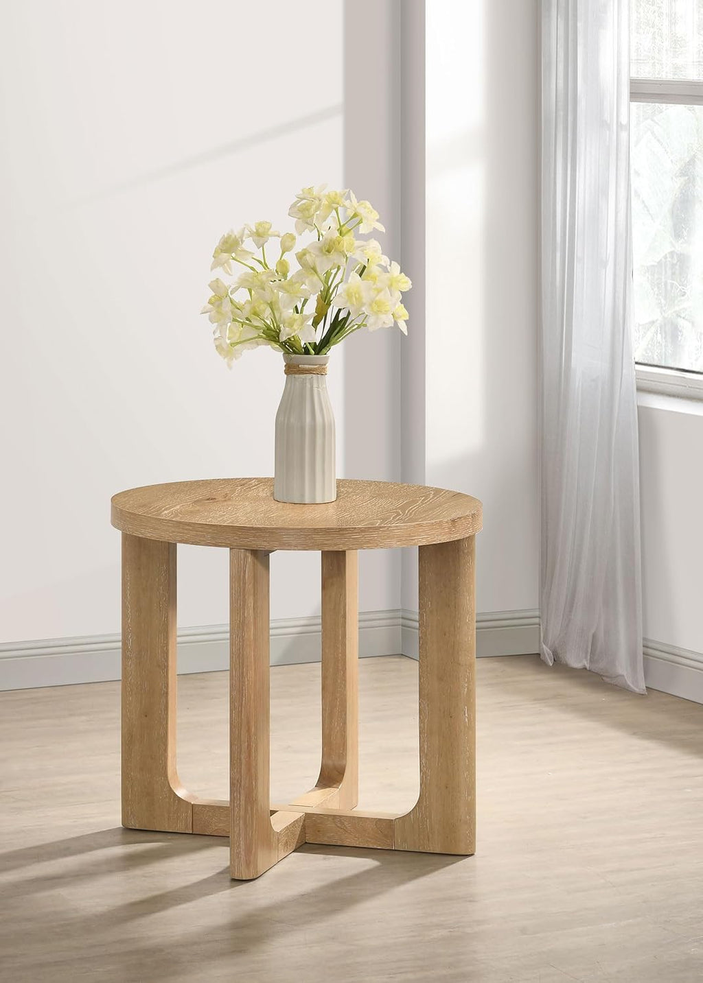 Coaster Home Furnishings - Kessler - Wood - End Table with Circular Surface, Cross Bracing, and Thick Top - Living Room - 23.5-Inch - Light Oak - 735987